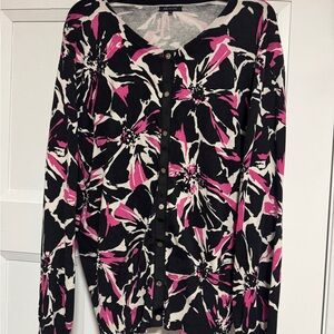 Anne Klein Black and Pink Floral Top
